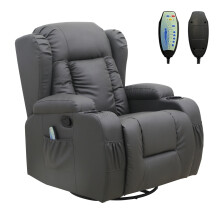 (Grey) WESTWOOD | Leather Recliner Armchair | Swivel Heated Chair Massage Gaming Chair