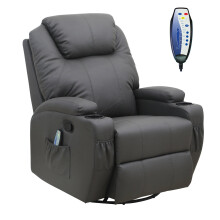 (Grey) WestWood Bonded Leather Massage Recliner Chair Cinema Sofa Armchair Swivel Heat