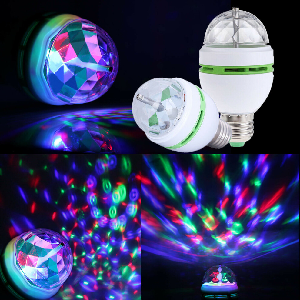 RGB LED Light Bulb 3W E27 Crystal Ball Auto Rotating Disco Party Stage Lamp