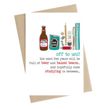 Beer & Baked Beans Off To Uni Greeting Card by Dandelion Stationery Cards