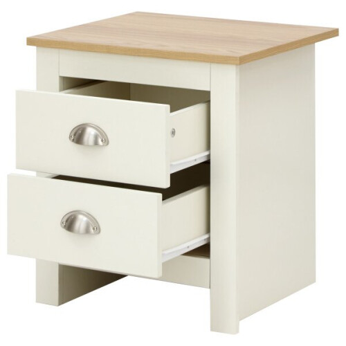 Lancaster Cream & Oak Top 2 Drawers Bedside Cabinet 1