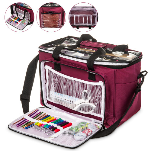 (Maroon) Hillington Knitting Storage Bag Organiser Holder