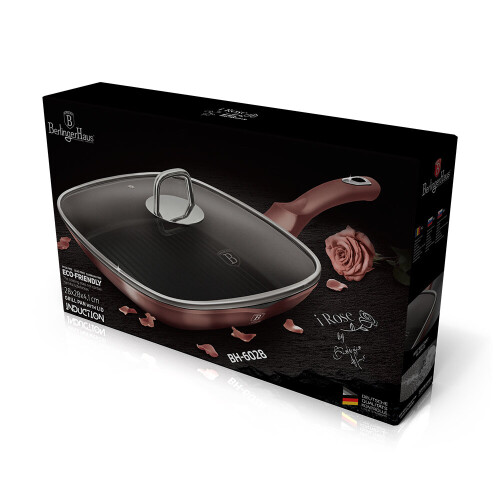 (Rose With Lid) Berlinger Haus Square Grill Pan Non Stick Griddle