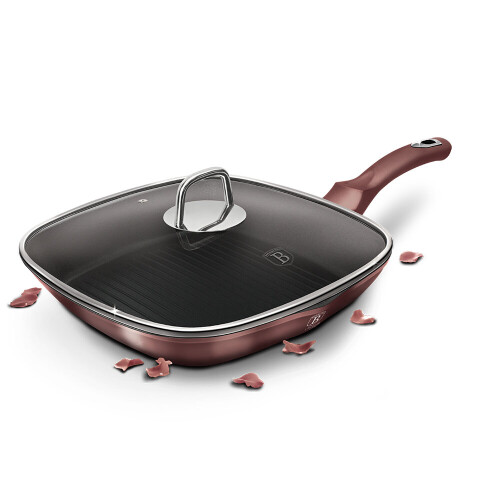 (Rose With Lid) Berlinger Haus Square Grill Pan Non Stick Griddle 2