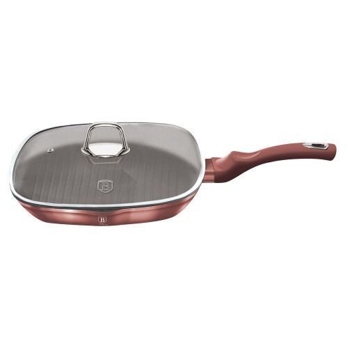 (Rose With Lid) Berlinger Haus Square Grill Pan Non Stick Griddle 1