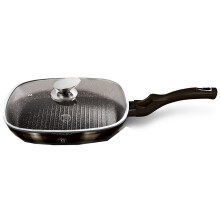 (Shiny Black With Lid) Berlinger Haus Square Grill Pan Non Stick Griddle