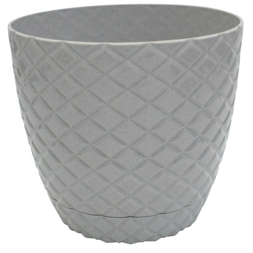 Set of 2 Grey Diamond Cut Modern Large Plant Pot Indoor / Outdoor 5.6L Planter