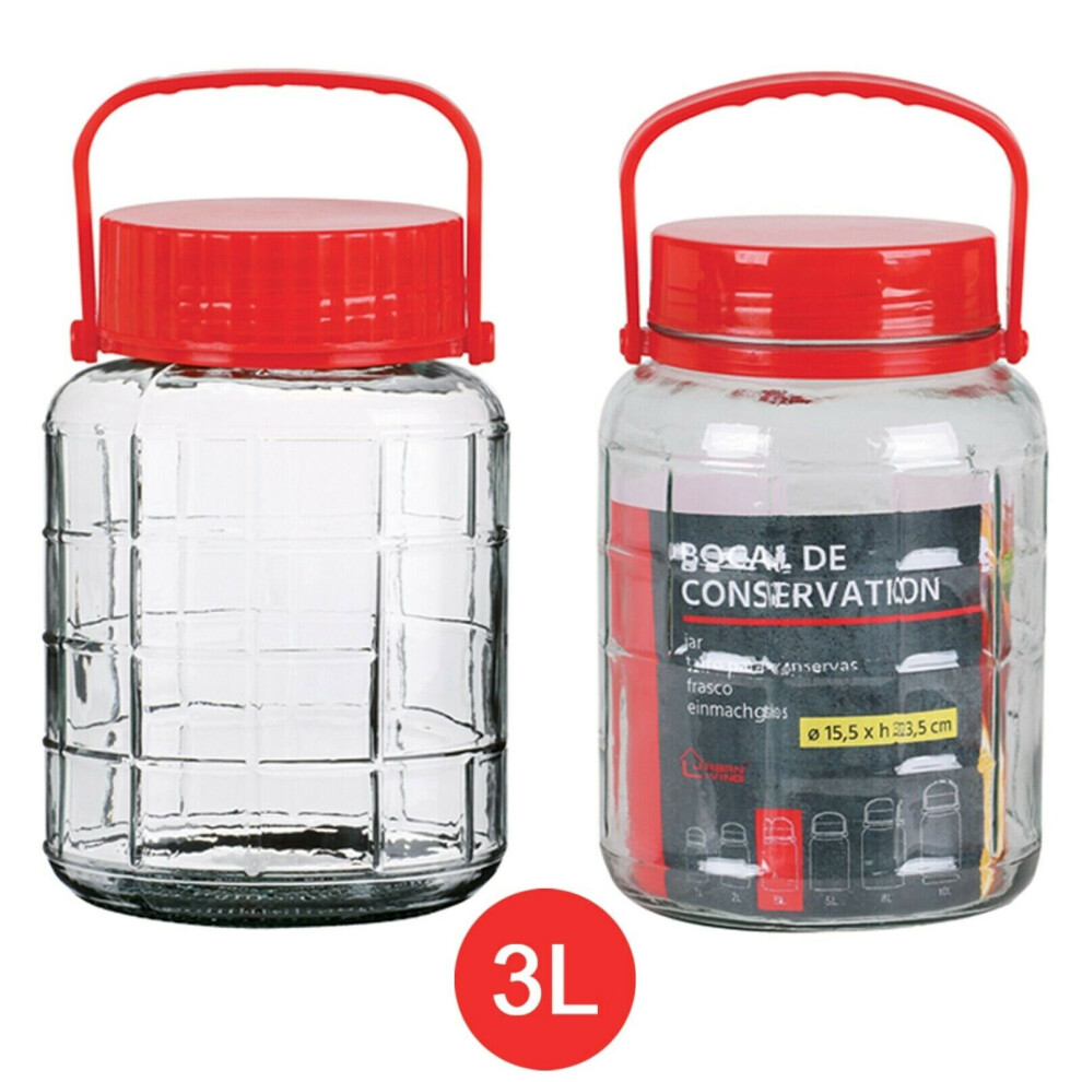 (3L, 3) Large Clear Glass Jar Food Preserve Seal-able Airtight Container Lid