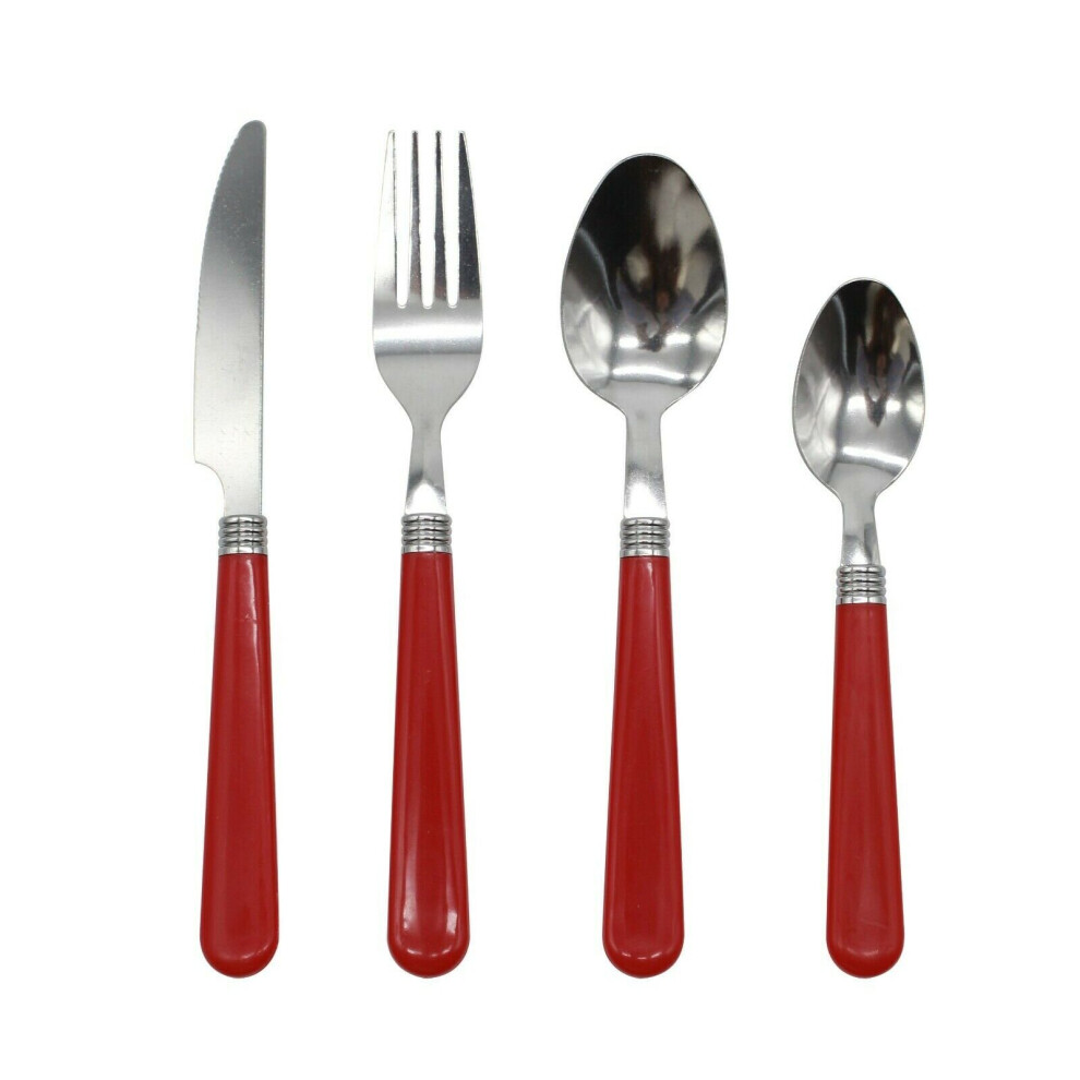 (Red, 24pc set) Cutlery Sets Red/Grey/Black PP Dishwasher Safe