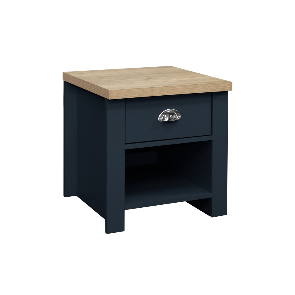 Birlea Highgate 1 Drawer Lamp Table - Navy Blue & Oak - Farmhouse Style