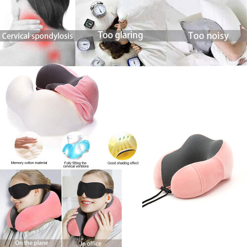 Pink Memory Foam U Shaped Travel Pillow Neck Support Head Rest Plane Soft Cushion 2