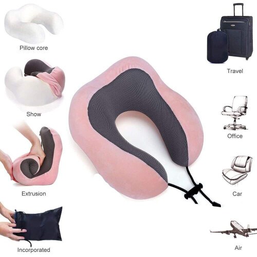 Pink Memory Foam U Shaped Travel Pillow Neck Support Head Rest Plane Soft Cushion 1