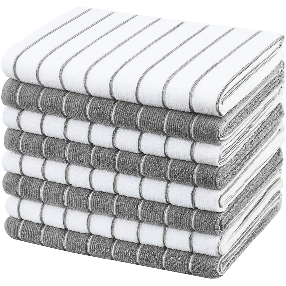 Gryeer Micro Fibre Tea Towels Stripe Designed Soft Super Absorbent 8 Pack