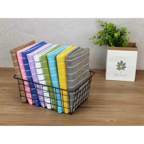 Gryeer Micro Fibre Tea Towels Stripe Designed Soft Super Absorbent 8 Pack 1