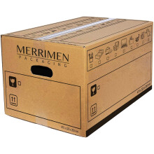10pk MERRIMEN Heavy Duty Double Wall Cardboard Moving and Storage Boxes with Handles (39 Litre, 26 x 32 x 47 cm)