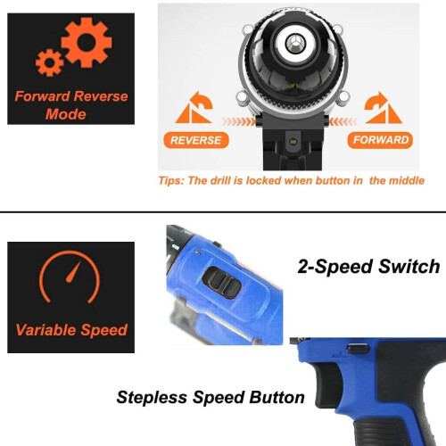 (Drill Set with Two Batteries) Cordless Drill Driver Screwdriver Combi Drill with Manual Hammer 2