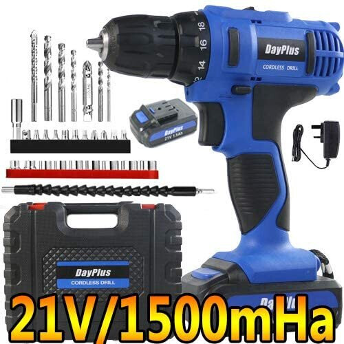 (Drill Set with One Battery) Cordless Drill Driver Screwdriver Combi Drill with Manual Hammer 2