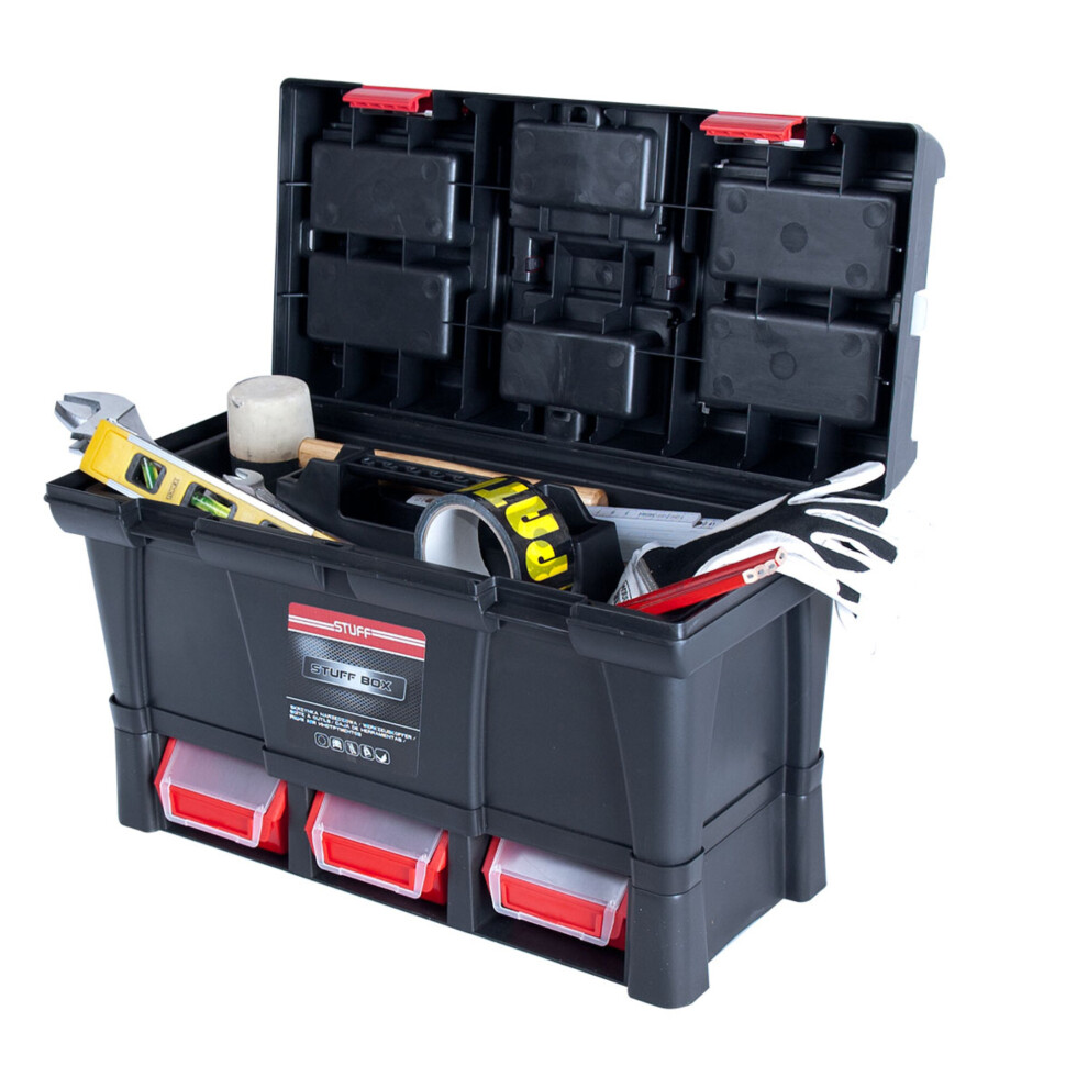 Urbn Living Plastic Toolbox Professional Modular Storage Compartment Bins Black