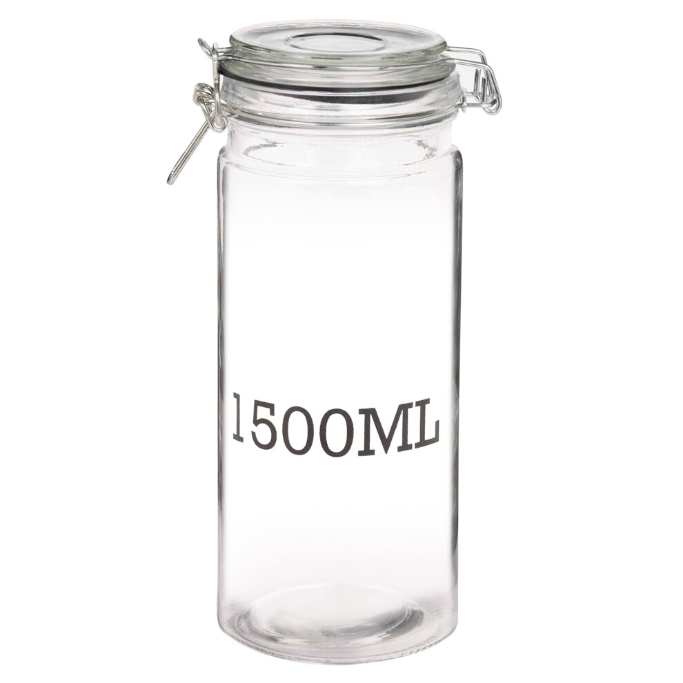 (1500ml (1.5L) Jar) Glass Storage Jar Air Tight Sealed Metal Clamp Lid Cruet