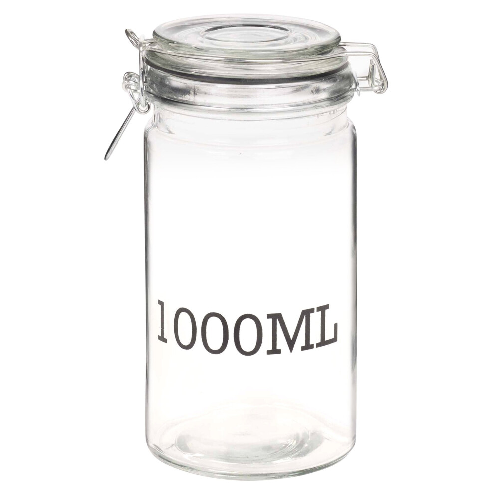 (1000ml (1L) Jar) Glass Storage Jar Air Tight Sealed Metal Clamp Lid Cruet