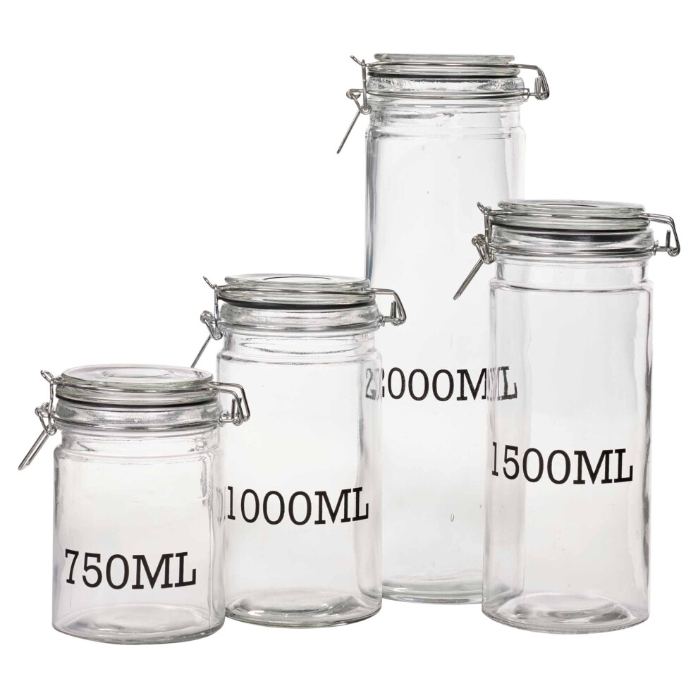 (Set (One Of Each)) Glass Storage Jar Air Tight Sealed Metal Clamp Lid Cruet