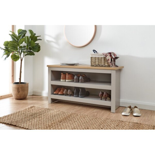 Lancaster Grey & Oak Top Open Shoe Bench with Shelf Storage
