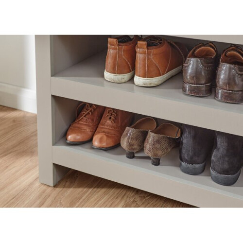 Lancaster Grey & Oak Top Open Shoe Bench with Shelf Storage 2