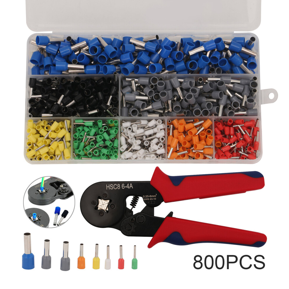 800Pcs Crimp Bootlace Ferrule Crimper Plier Wire Terminal Connector 757510879632