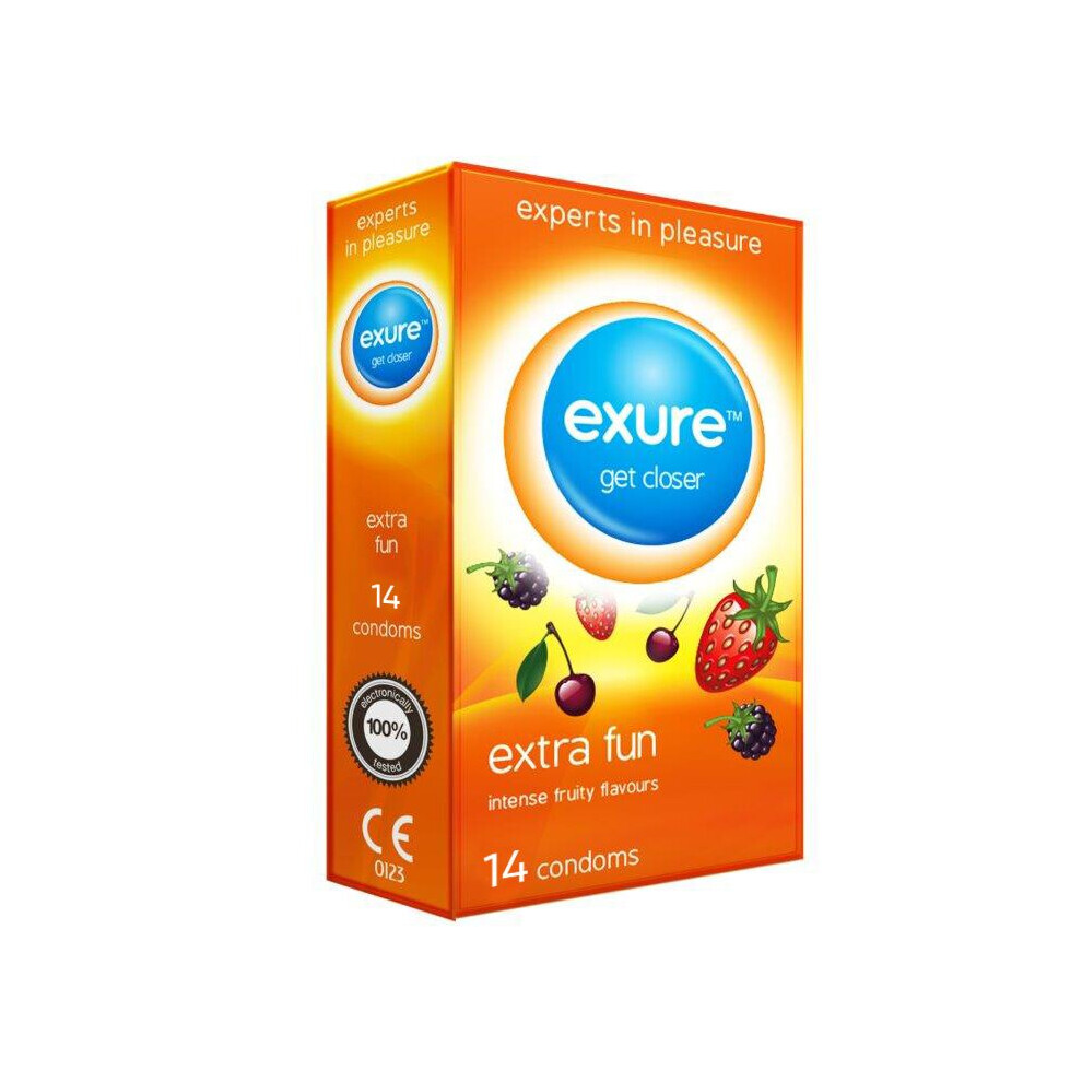 (Flavoured, 14pk) Condoms Ribbed Natural & Flavoured by EXURE