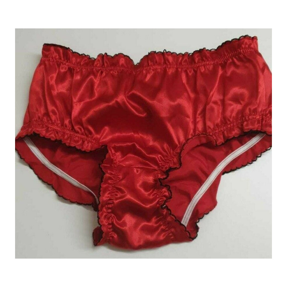 (Red, 2XL) Satin Frilled Women's Soft Knickers Underwear