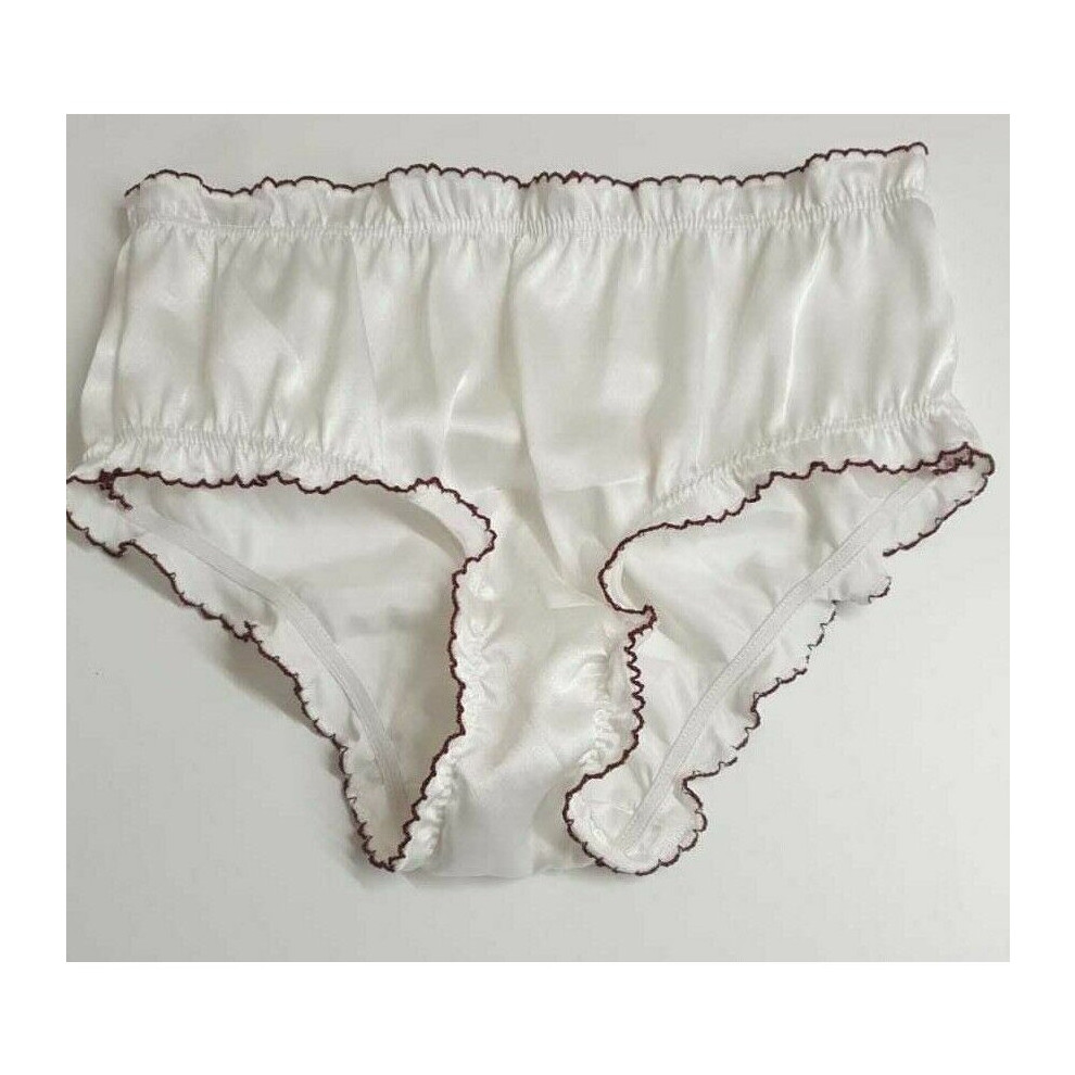 ((White, L)) Satin Frilled Women's Soft Knickers Underwear