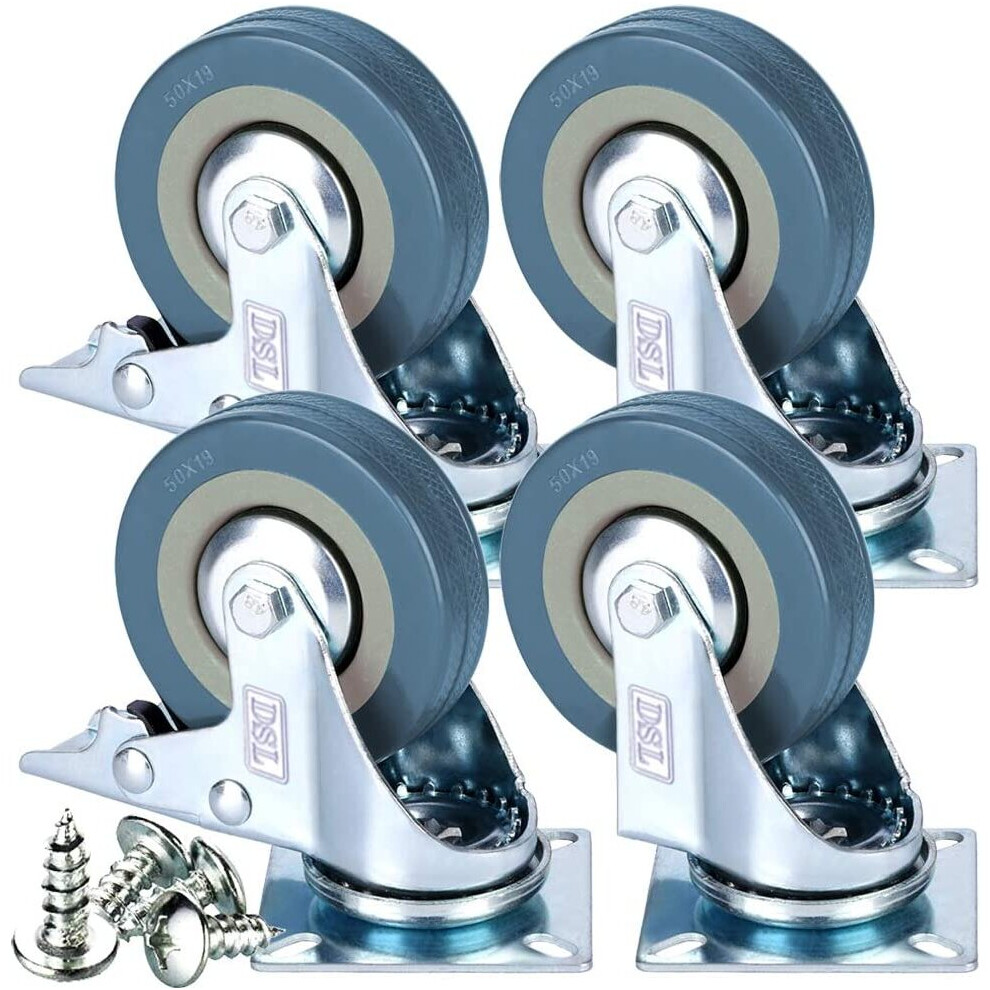 4 X Heavy Duty 50Mm Rubber Swivel Castor Wheels Trolley Furniture 696397510866