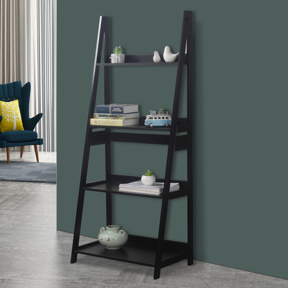 (Black) 4 Tier Wooden Storage Display Stand Shelving Rack