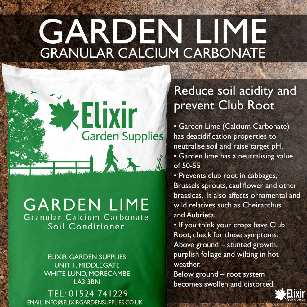 (Bag, 25kg) Elixir Gardens Granular Garden Lime Agricultural Limestone pH Soil Improver Calcium Magnesium |1kg - 25kg | supplied in a Bag or Re-Sealab