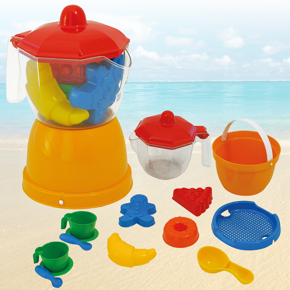 Kids Sea Side 15pcs Coffee & Sand Bucket Set Beach Play Moulds Water