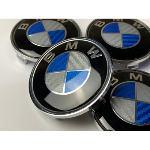 BMW 4x 68mm Blue BMW Alloy Wheel Centre Hub Caps Covers Badges Emblems 2