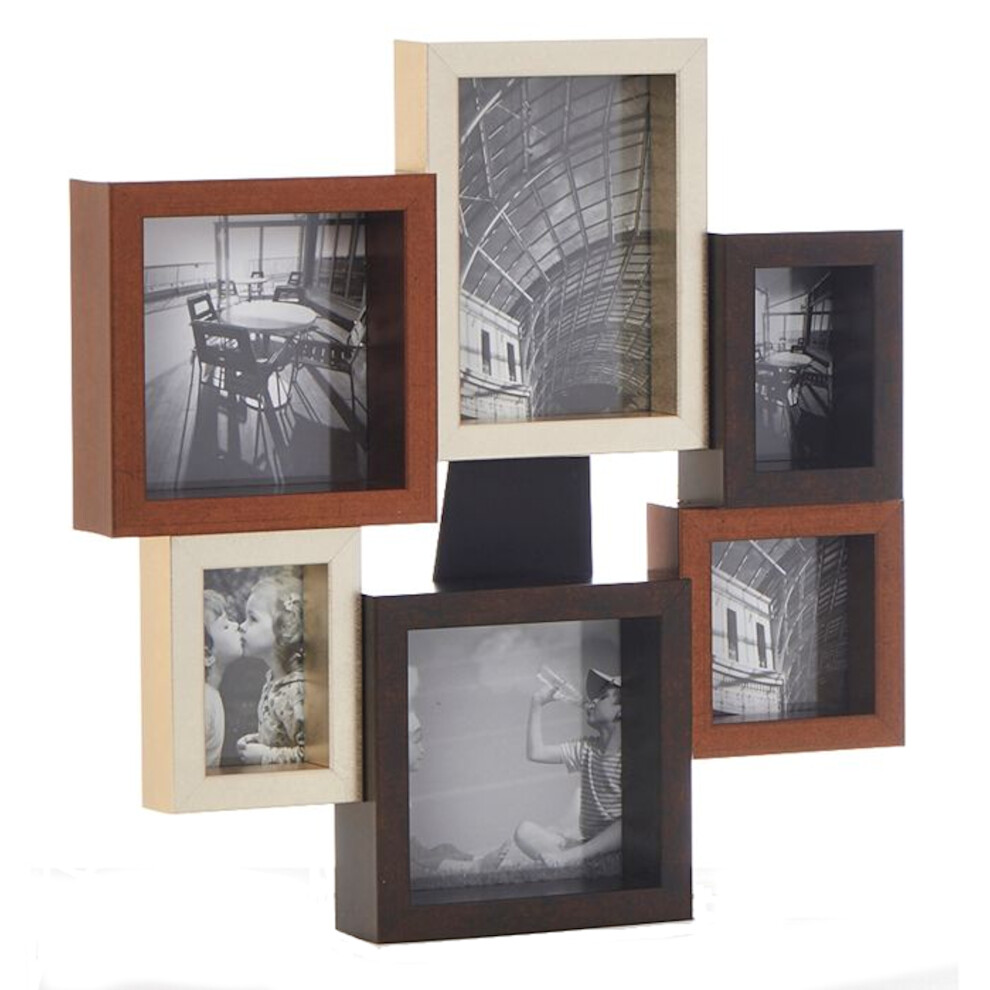 Chunky Metallic Wood Multi Collage Photo Frame 6 Pics