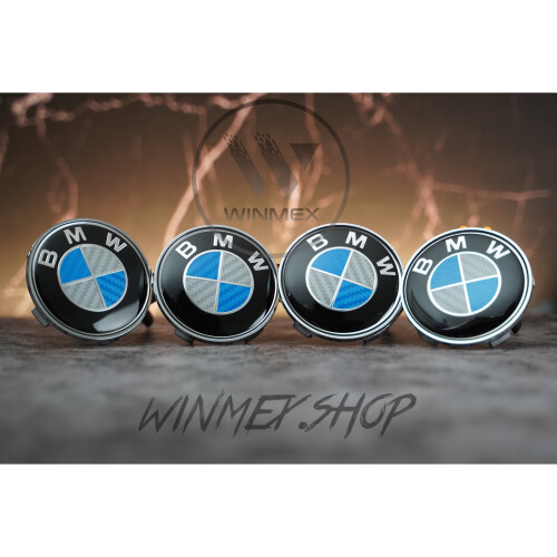 BMW 4x 68mm Blue BMW Alloy Wheel Centre Hub Caps Covers Badges Emblems
