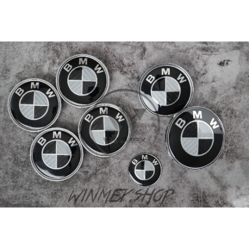 Full Set of BMW Carbon Black Boot Bonnet Badges Alloy wheel caps x7