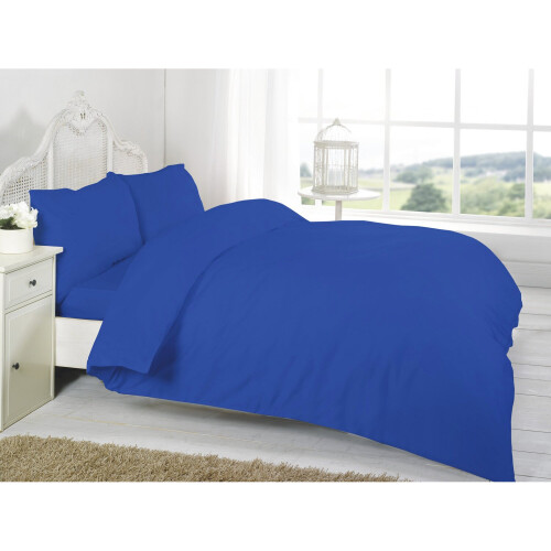 (Royal Blue, Single) Plain Dyed Duvet Cover Set With Pillowcase