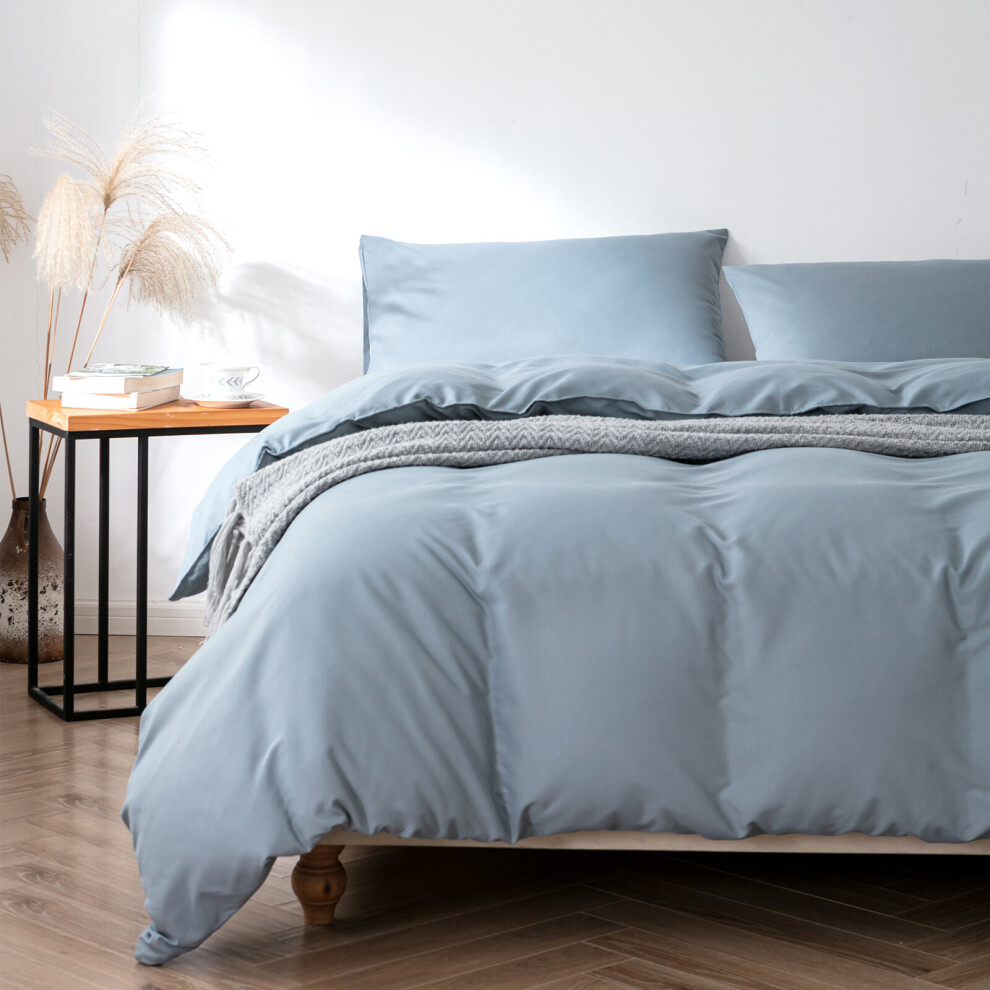 (Grey, Double) 100% Poly Cotton Set Fitted Bed Sheet-image-OPC-P727RGK-NEW