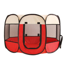 (Beige & Red, Medium - 35.8" x 35.8" x 22.8") Youngshion Collapsible Travel Indoor Outdoor 8 Panel Pet Playpen Bag Portable Dog Cat Exercise Kennel with Bonus Carrying Case