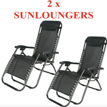 Sun Lounger Set of 2 Black Zero Gravity Loungers
