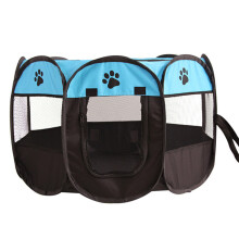 (Blue & Black, Large - 44.9" x 44.9" x 22.8") Youngshion Collapsible Travel Indoor Outdoor 8 Panel Pet Playpen Bag Portable Dog Cat Exercise Kennel with Bonus Carrying Case