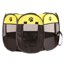 (Yellow & Black, Small - 29.1" x 29.1" x 16.9") Youngshion Collapsible Travel Indoor Outdoor 8 Panel Pet Playpen Bag Portable Dog Cat Exercise Kennel with Bonus Carrying Case