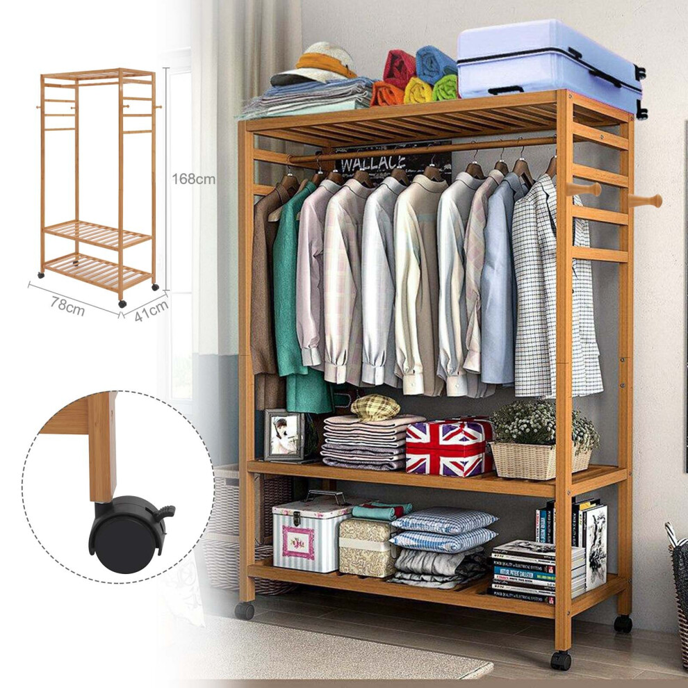 Wooden Clothes Rack Scarf Cap Hanging Garment Coat Rack Rolling Stand