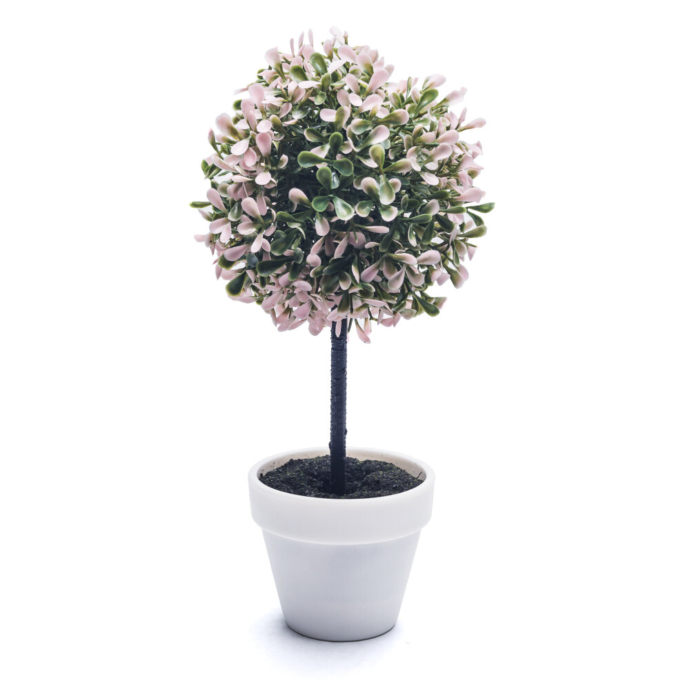 (Medium, Pink) 1X Artificial Outdoor Ball Plant Tree Pot