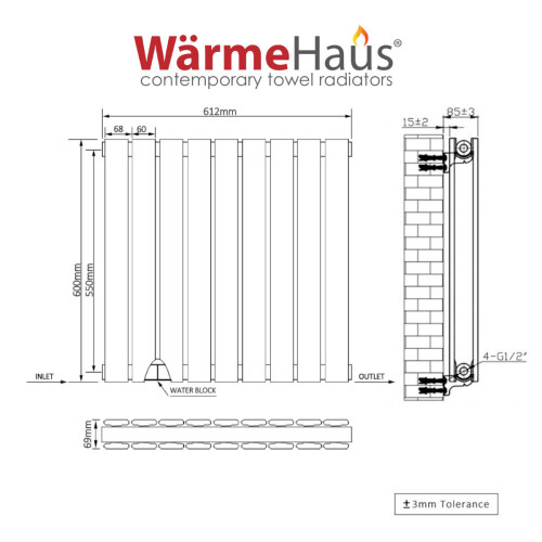PlumbGalaxy (600 x 614mm Double, White) Flat Panel Designer Radiator 2