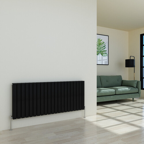 PlumbGalaxy (600 x 1430mm Double, Black) Flat Panel Designer Radiator
