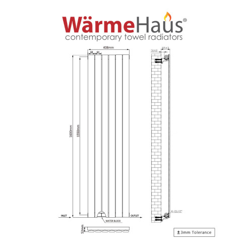PlumbGalaxy (1600 x 410mm Single, Chrome) Flat Panel Designer Radiator 2
